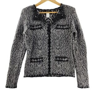 Vex Cardigan Sweater Women M Grey Black Beaded Collar Mohair Wool Blend